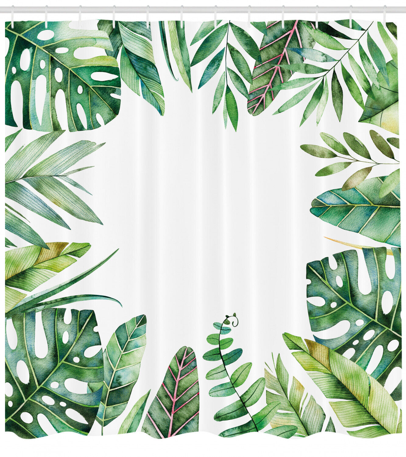 Jungle Themed Picture Print Shower Curtain for Bathroom with Plant Print