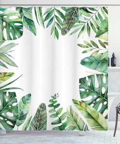Jungle Themed Picture Print Shower Curtain for Bathroom with Plant Print