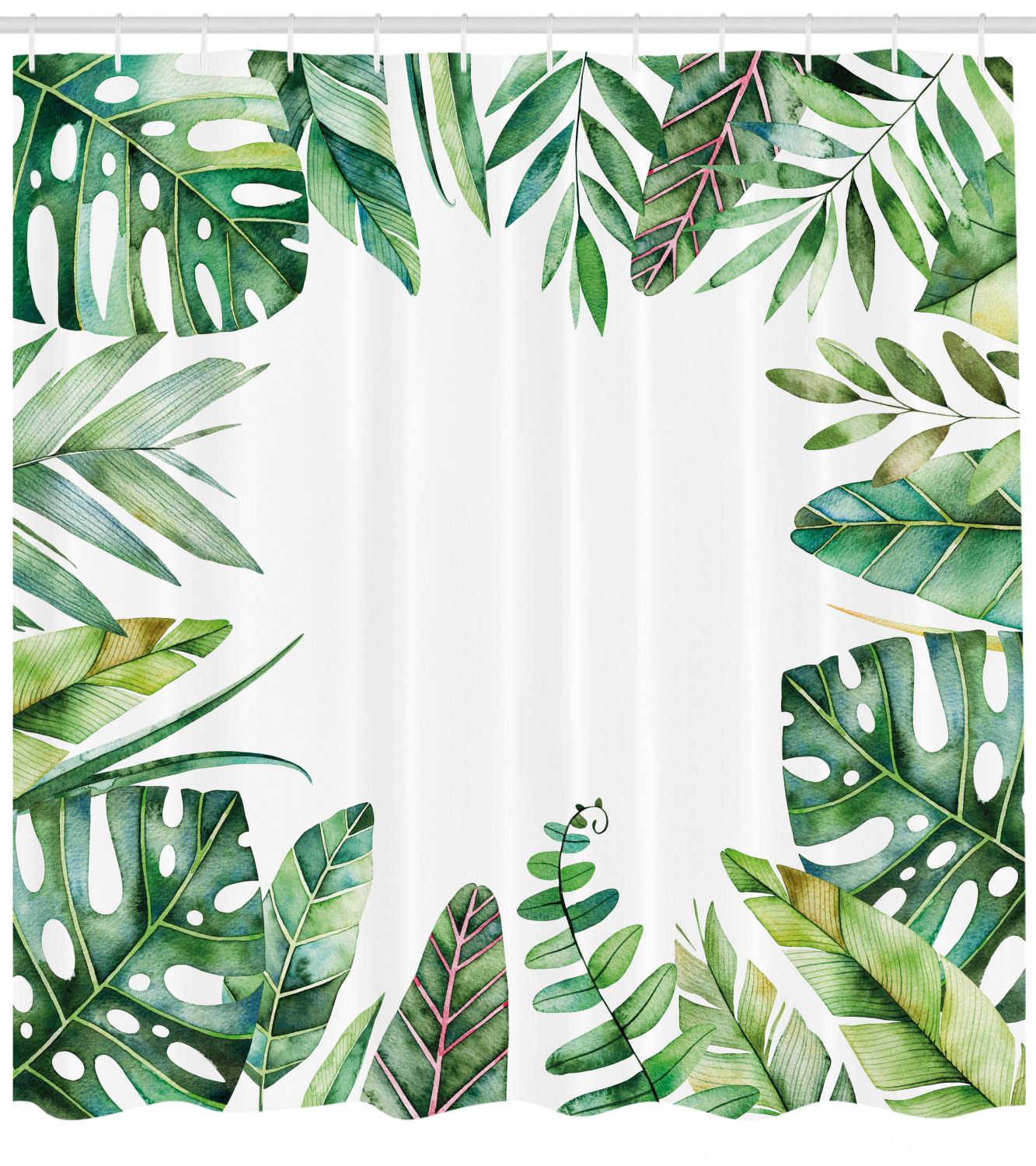 Jungle Themed Picture Print Shower Curtain for Bathroom with Plant Print