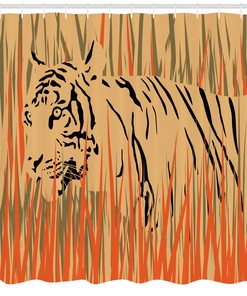 Jungle Tiger Print Shower Curtain - African Wildlife Bathroom Decor