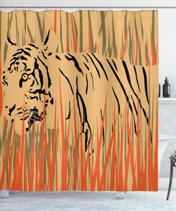 Jungle Tiger Print Shower Curtain - African Wildlife Bathroom Decor