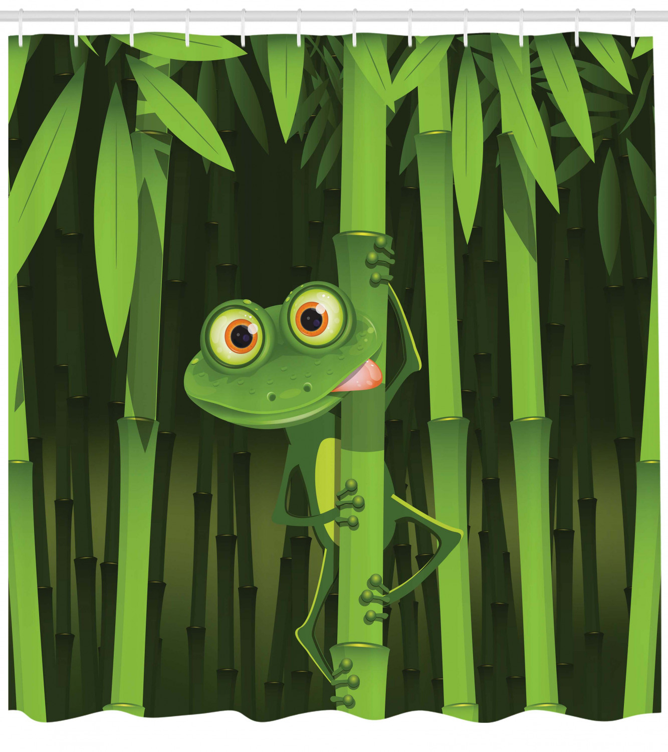 Jungle Trees Fun Frog Print On Bamboo Shower Curtain, Ideal For Brightening Up Your Bathroom - Image 4