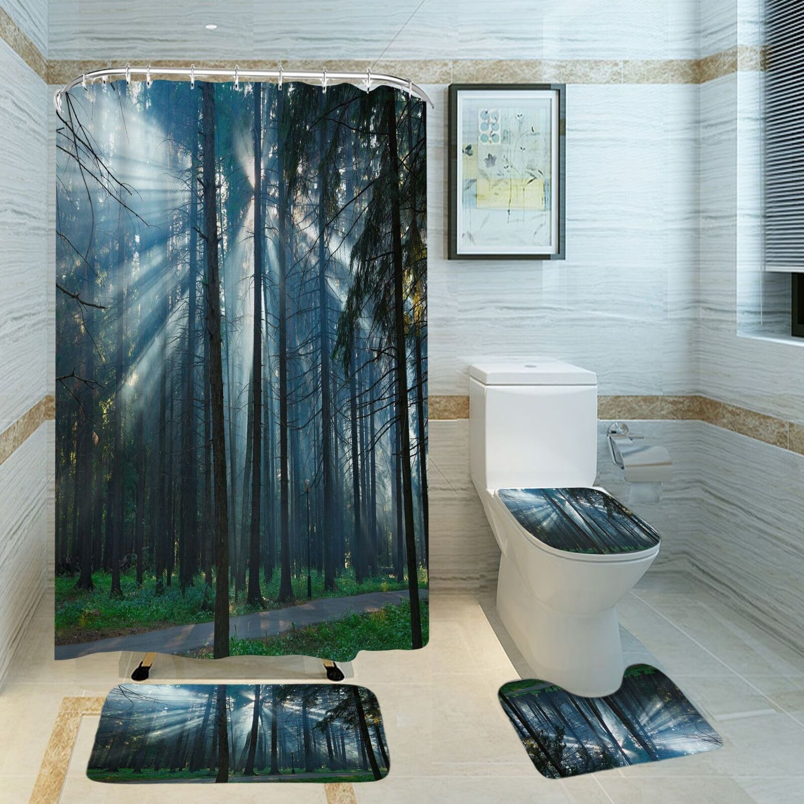 Jungle Trees Path Print Shower Curtain For Nature Lovers - Forest Path Jungle Trees Print