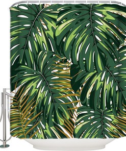 Jungle Tropical Palm Leaves Waterproof Shower Curtain For Bathroom