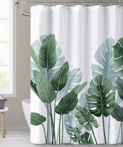 Jungle Vibes: Green Leaves Palm Cactus Waterproof Shower Curtain for Your Bathroom