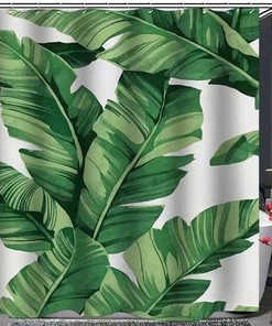 Jungle Vibes: Green Leaves Palm Cactus Waterproof Shower Curtain for Your Bathroom
