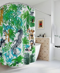 Jungle Waterfall Print Shower Curtain with AI Art Design for Nature Lovers