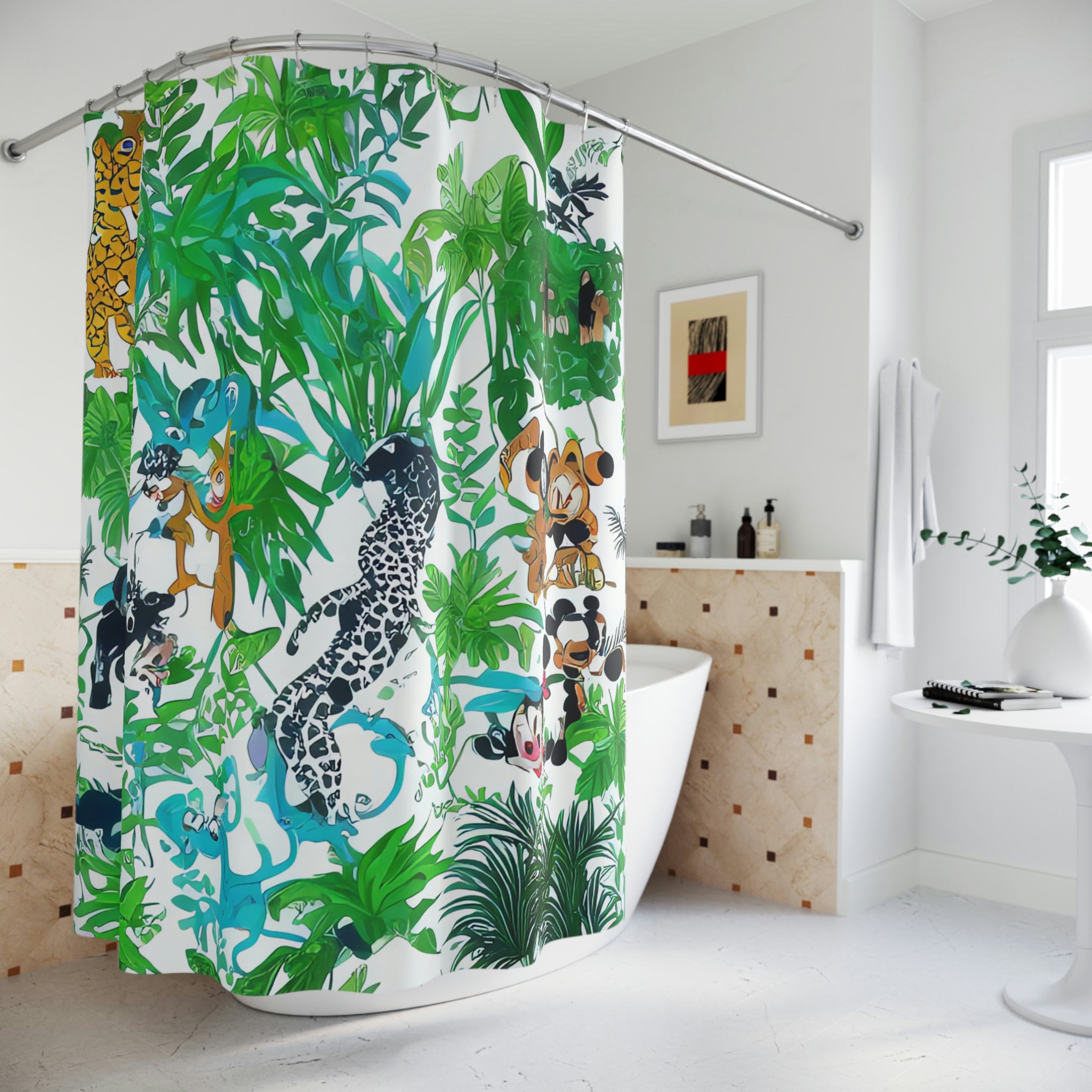 Jungle Waterfall Print Shower Curtain with AI Art Design for Nature Lovers