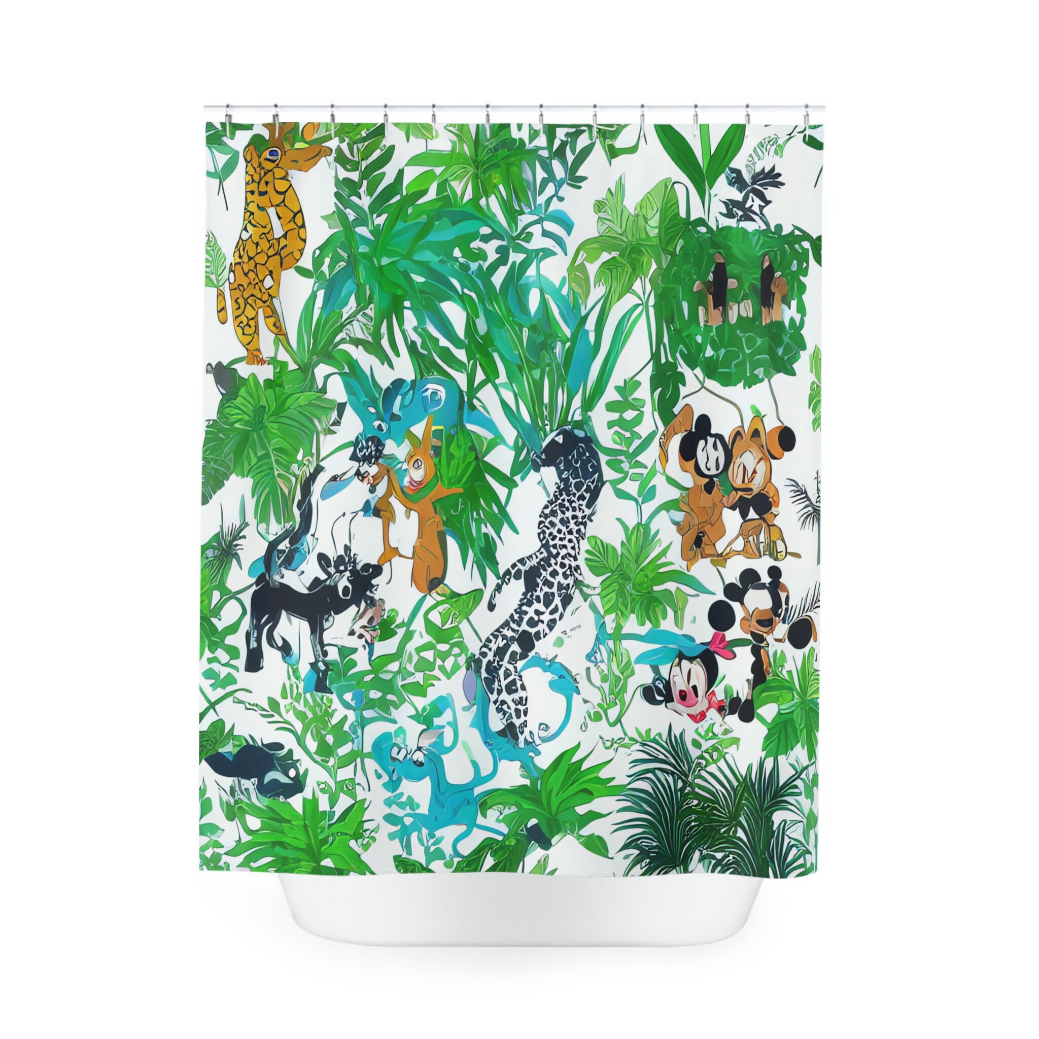 Jungle Waterfall Print Shower Curtain with AI Art Design for Nature Lovers