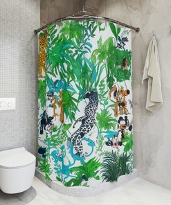 Jungle Waterfall Print Shower Curtain with AI Art Design for Nature Lovers