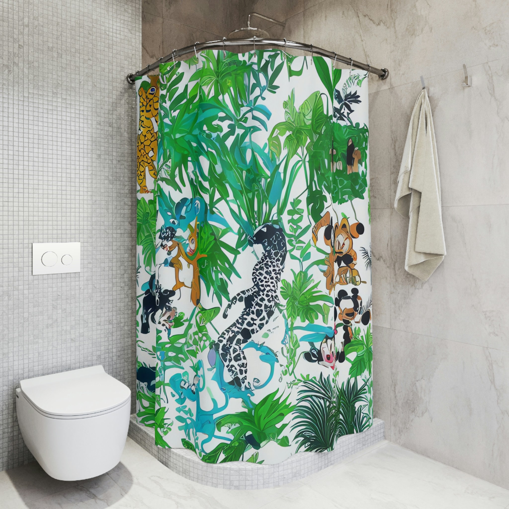 Jungle Waterfall Print Shower Curtain with AI Art Design for Nature Lovers