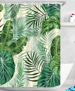Jungle-Inspired Waterproof Shower Curtain with Tropical Palm Leaves Print