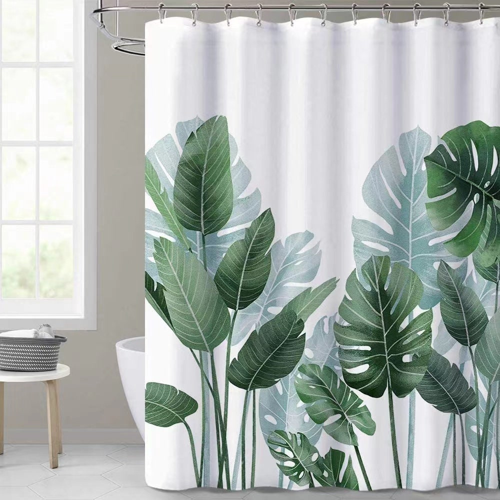 Jungle-Inspired Waterproof Shower Curtain with Tropical Palm Leaves Print
