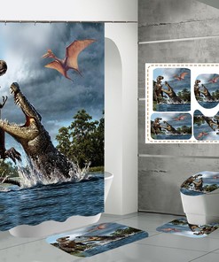Jurassic Alligator Dinosaur Print Shower Curtain and Mat, Waterproof Bathroom Decor