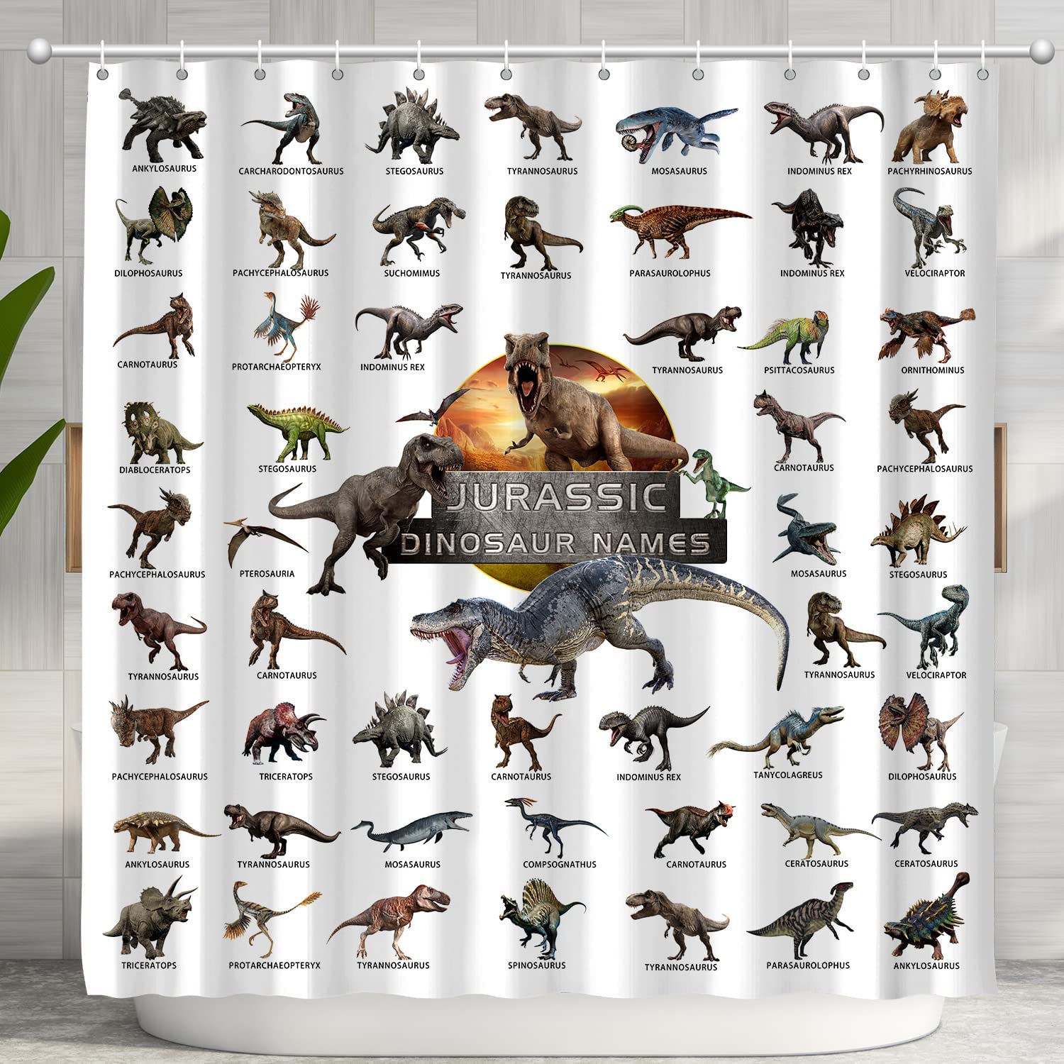 Jurassic Dino World Park Shower Curtain - Funny Kids Bathroom Decor