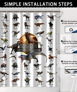 Jurassic Dino World Park Shower Curtain - Funny Kids Bathroom Decor