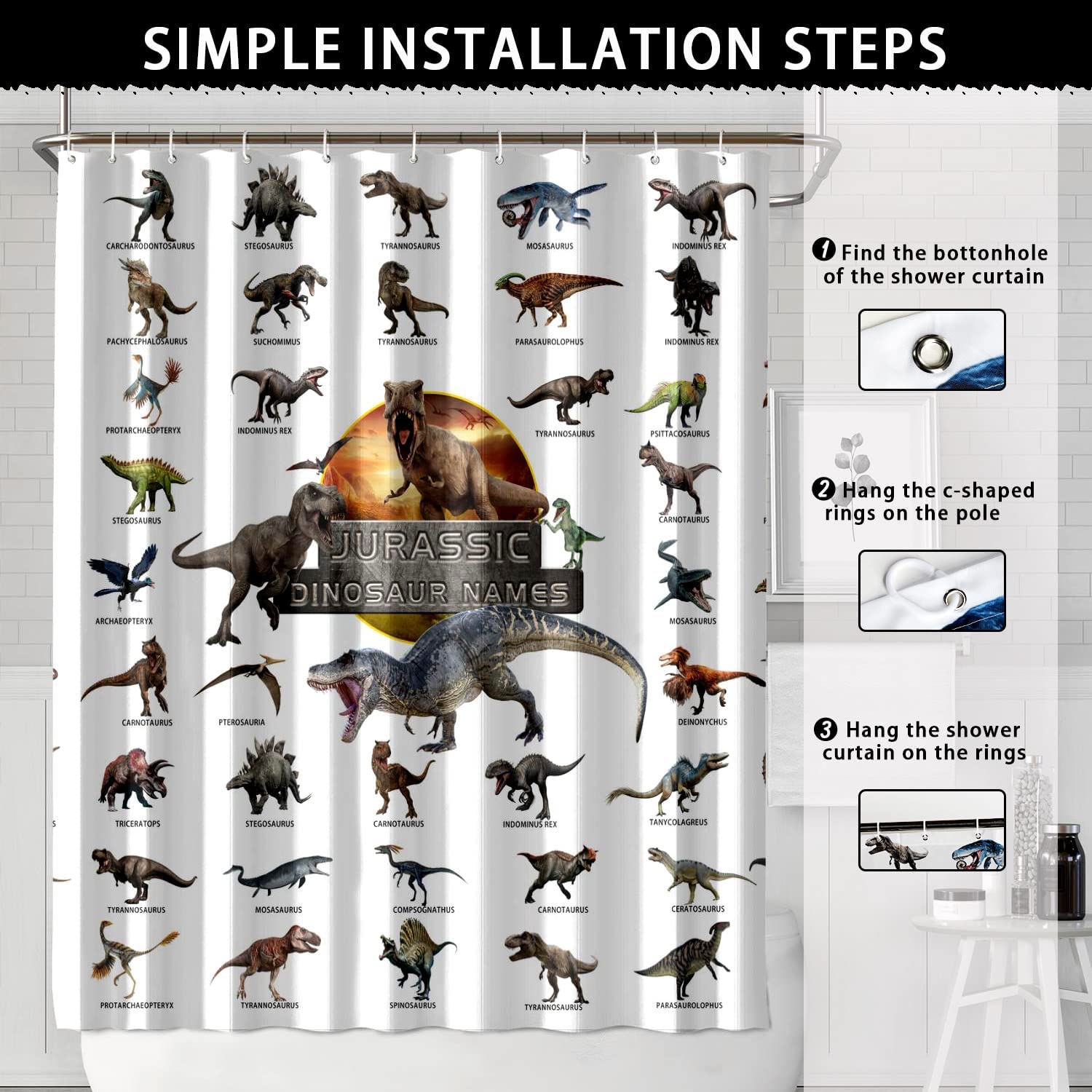 Jurassic Dino World Park Shower Curtain - Funny Kids Bathroom Decor