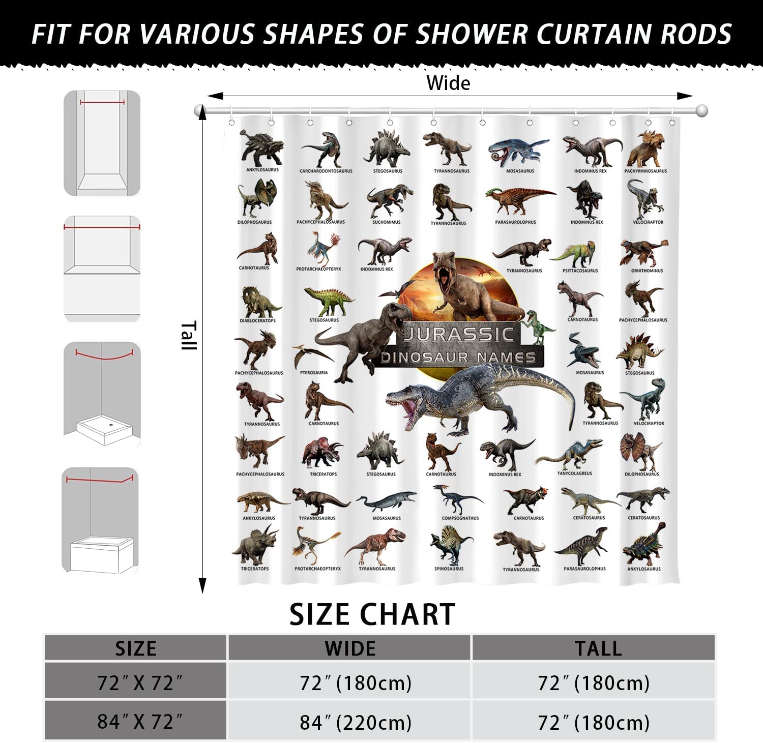 Jurassic Dino World Park Shower Curtain - Funny Kids Bathroom Decor