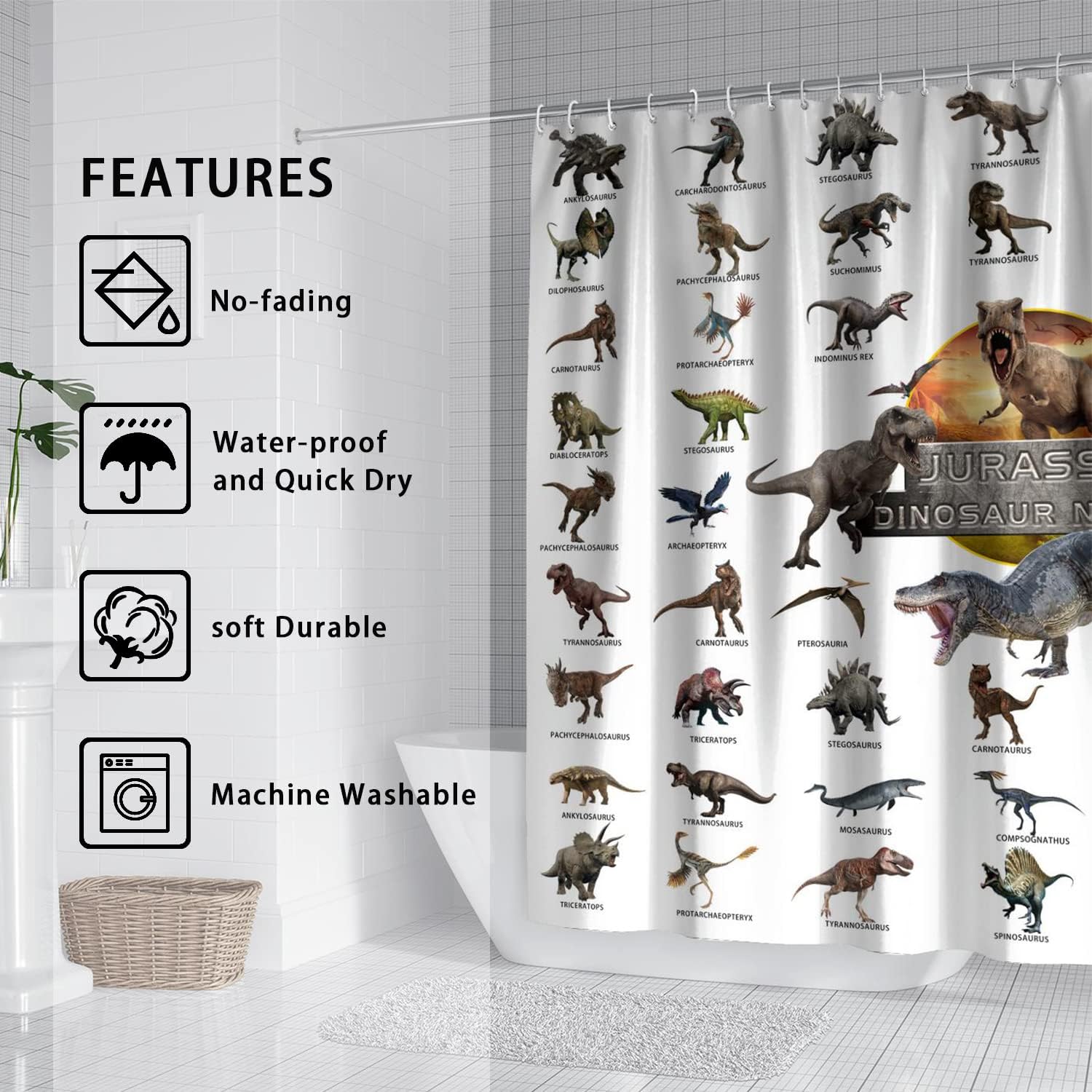 Jurassic Dino World Park Shower Curtain - Funny Kids Bathroom Decor