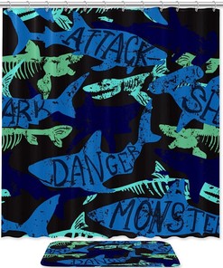 Jurassic Dinosaur And Sharks Shower Curtain That Adds A Wild Touch To Your Bathroom