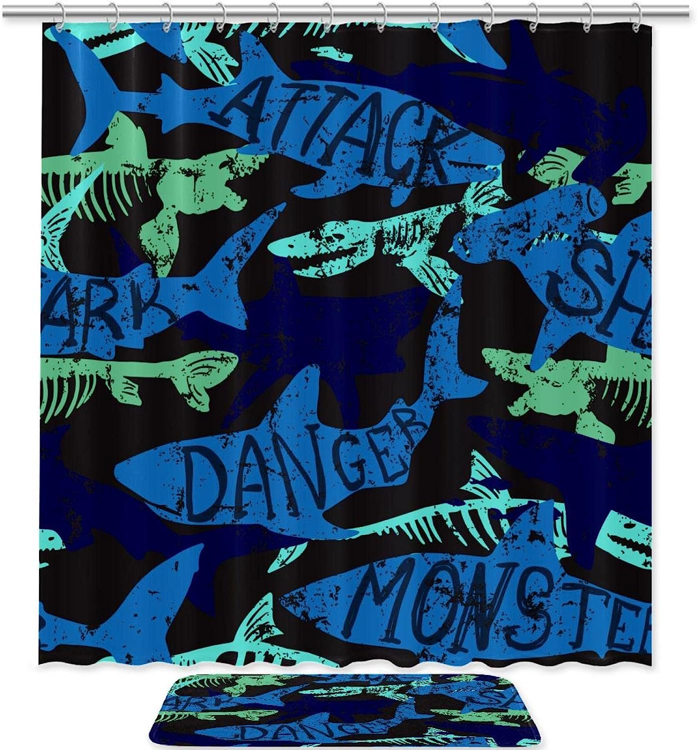 Jurassic Dinosaur And Sharks Shower Curtain That Adds A Wild Touch To Your Bathroom