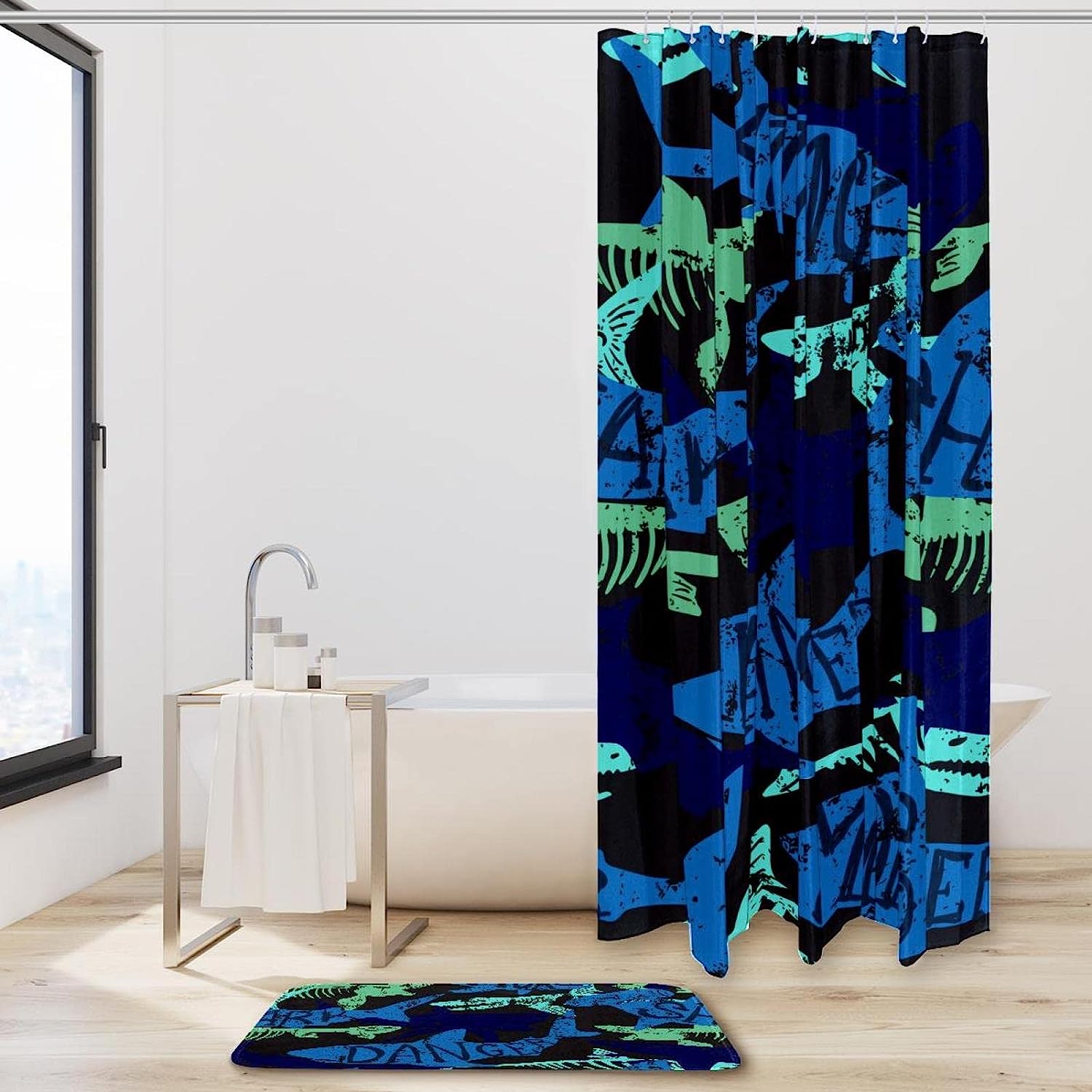 Jurassic Dinosaur And Sharks Shower Curtain That Adds A Wild Touch To Your Bathroom - Image 2