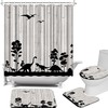Jurassic Dinosaur Silhouette Shower Curtain For Kids Bathroom, 4 Piece Dino Set,