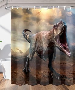 Jurassic Fantasy Dragon Print Shower Curtain Bathroom Decor Waterproof 
