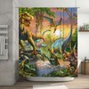 Jurassic Wild Ancient Animals Theme Cartoon Jungle Wildlife Dino Fairytales Nature Waterproof Fabric Shower Curtain