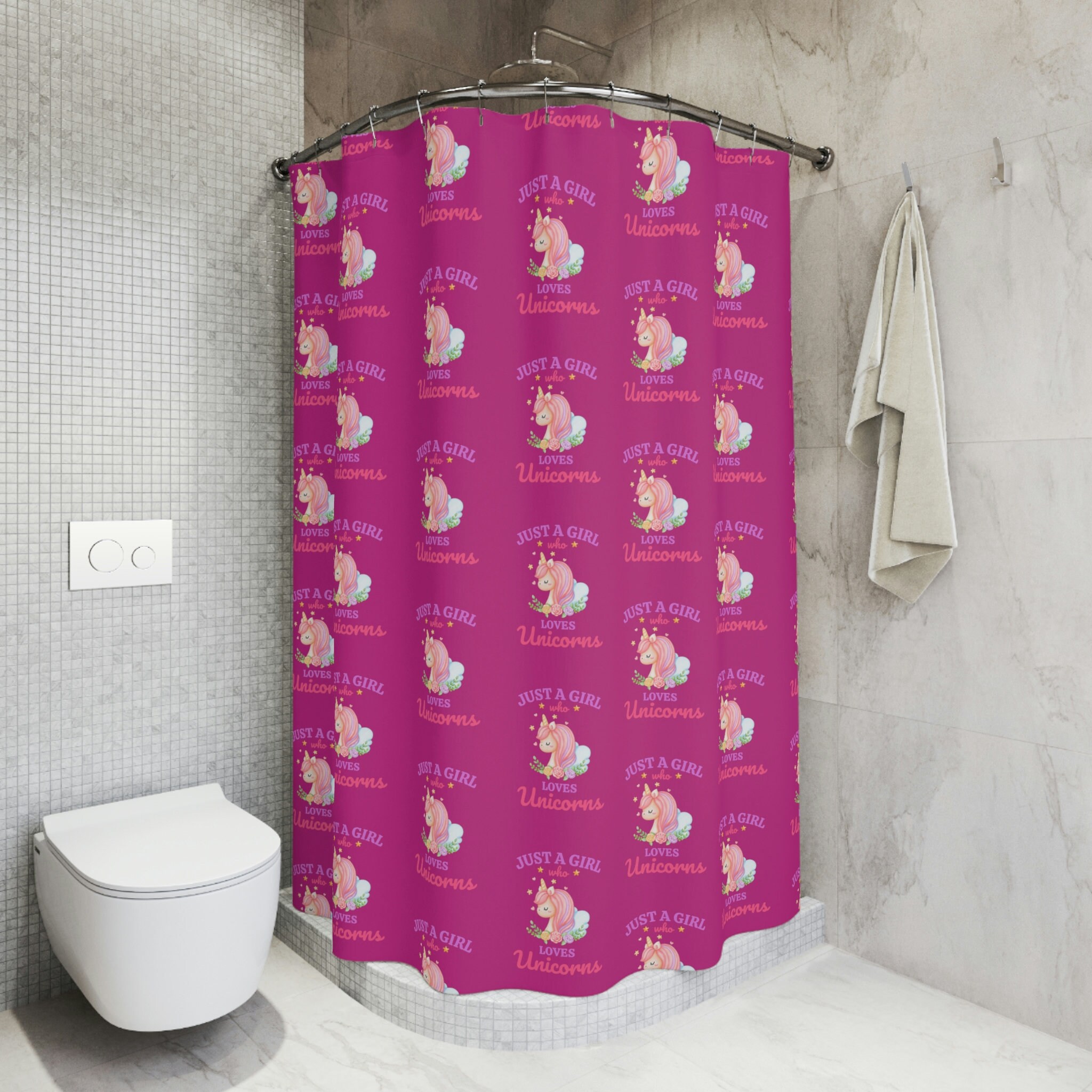 Just A Girl Who Loves Unicorns Shower Curtain, Fun Bathroom Decor for Kids and Teenagers