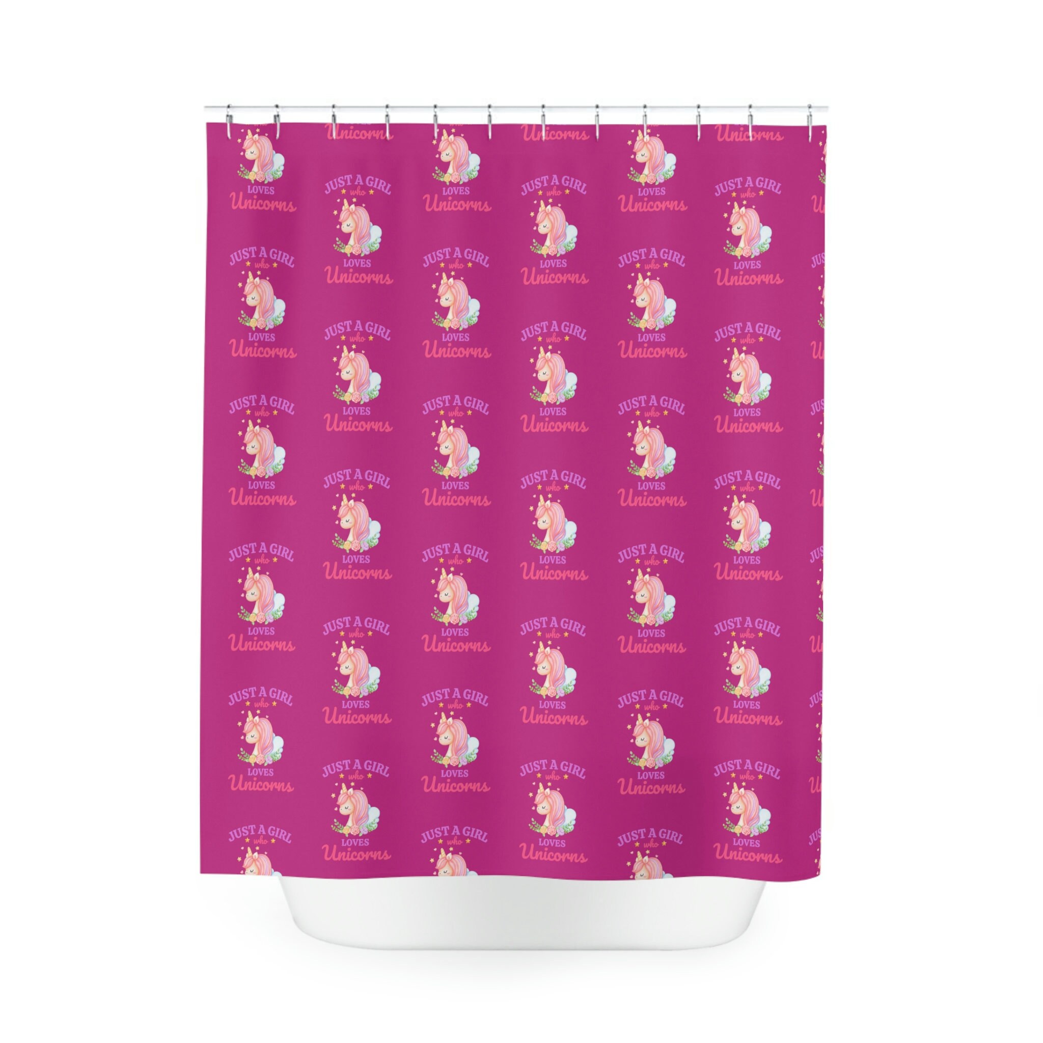 Just A Girl Who Loves Unicorns Shower Curtain, Fun Bathroom Decor for Kids and Teenagers