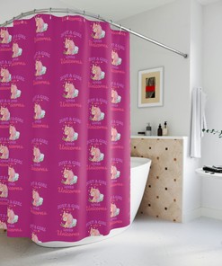 Just A Girl Who Loves Unicorns Shower Curtain, Fun Bathroom Decor for Kids and Teenagers