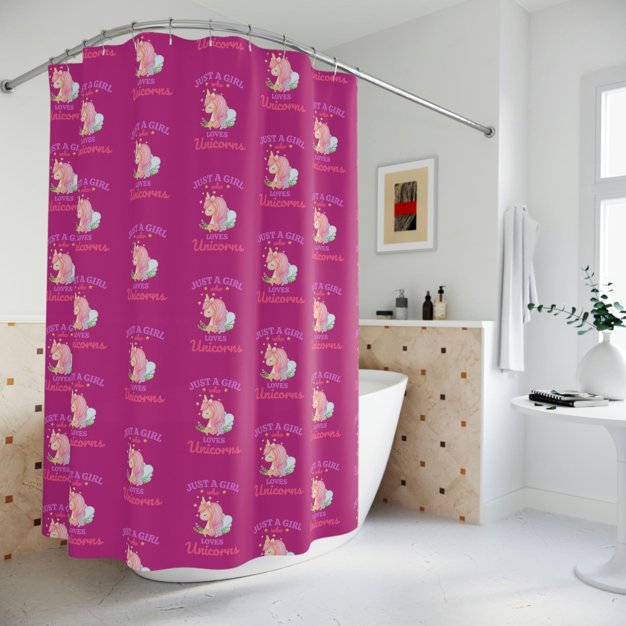 Just A Girl Who Loves Unicorns Shower Curtain, Fun Bathroom Decor for Kids and Teenagers