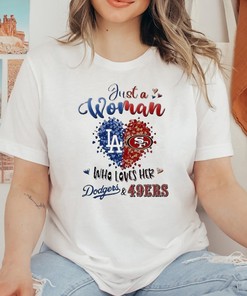 Just A Woman Who Loves Her Dodgers And Raiders Tee, Baseball And Football Fan Gift