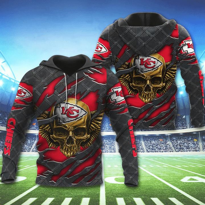 Kansas City Chiefs Skull 3D Hoodie - Great Gift For Fans