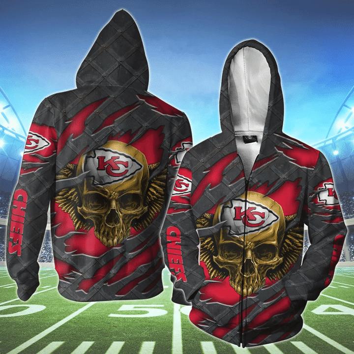 Kansas City Chiefs Skull 3D Hoodie - Great Gift For Fans