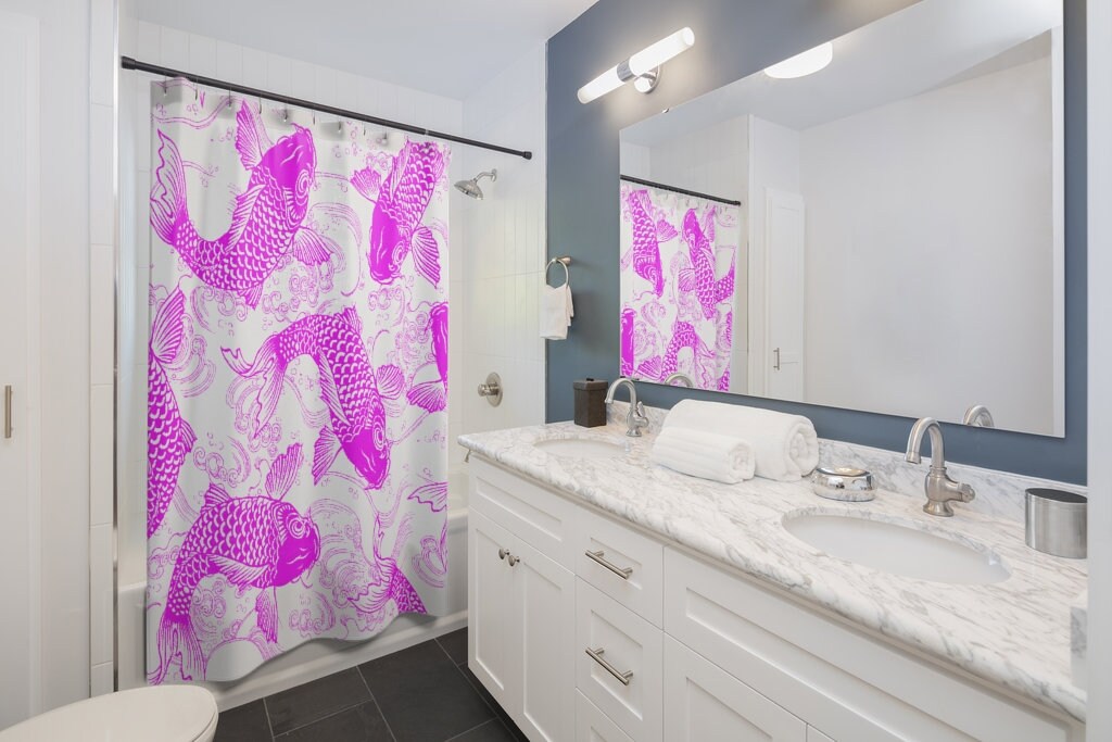 Karpfen Koi Fisch Ukiyo-e Stil Purple Retro Shower Curtain for Unique Bathroom Decor Gift