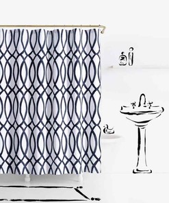 Kate Spade Modern Geometric Blue Painted Trellis Fabric Shower Curtain for Elegant Bathroom 