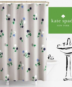 Kate Spade Willow Court Taupe Gray Floal Fabric Shower Curtain for Chic Bathroom