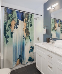 Katsushika Hokusai Waterfall Art Japanese Shower Curtain for Nature Lovers