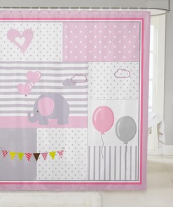 Kawaii Cartoon Elephant Waterproof Shower Curtain For Kids With Animal Prints