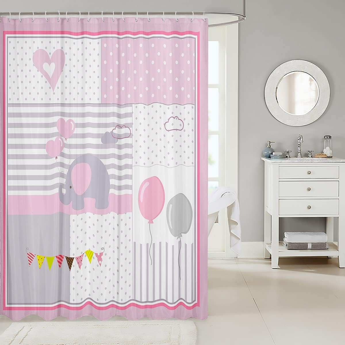 Kawaii Cartoon Elephant Waterproof Shower Curtain For Kids With Animal Prints - Image 2
