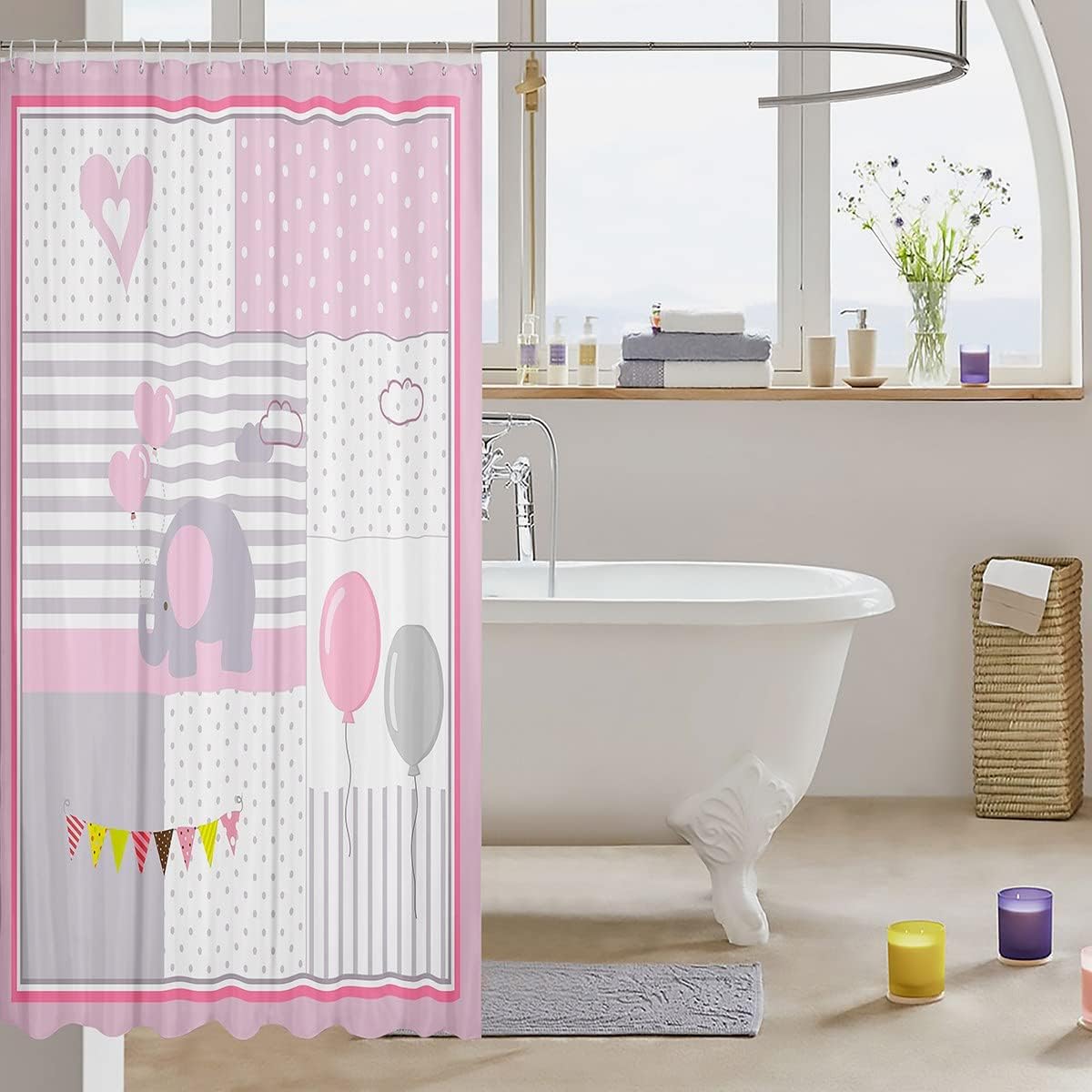 Kawaii Cartoon Elephant Waterproof Shower Curtain For Kids With Animal Prints - Image 3