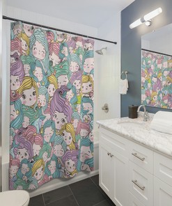 Kawaii Chibi Mermaids Shower Curtain, Fun Bathroom Decor with Cute Anime and Marine Design