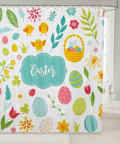 Kawaii Easter Eggs And Rustic Chick Shower Curtain For Cute Bathroom Decor.