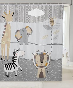 Kawaii Elephant Lion Giraffe Cartoon Animal Shower Curtain For Bohemian Decor