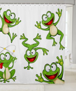 Kawaii Frog Cartoon Animal Shower Curtain For Kids And Teens Bathroom 