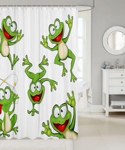 Kawaii Frog Cartoon Animal Shower Curtain For Kids And Teens Bathroom