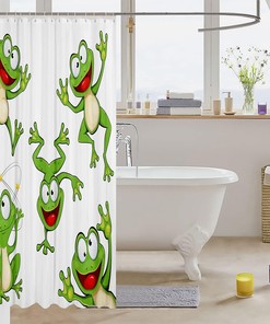 Kawaii Frog Cartoon Animal Shower Curtain For Kids And Teens Bathroom