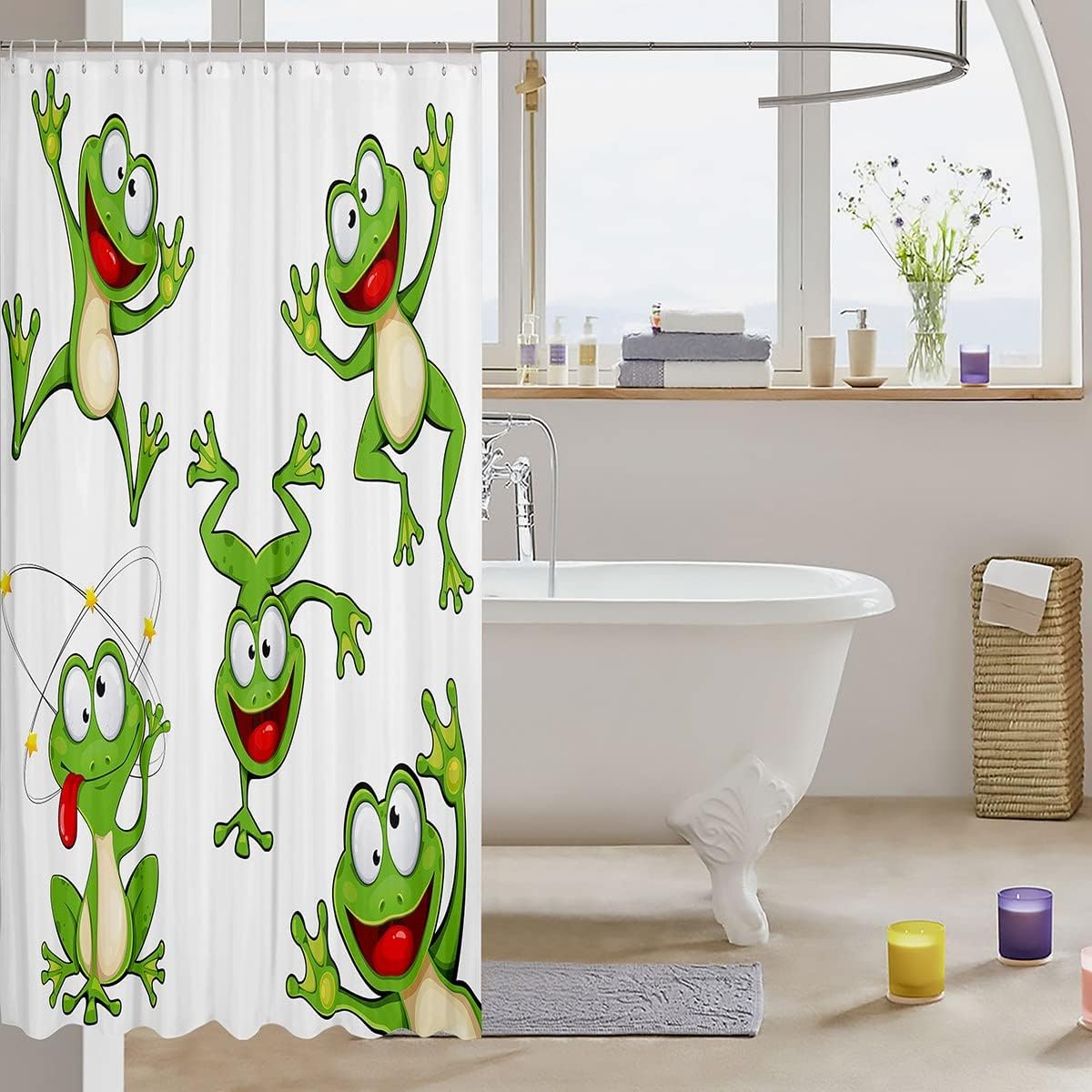 Kawaii Frog Cartoon Animal Shower Curtain For Kids And Teens Bathroom